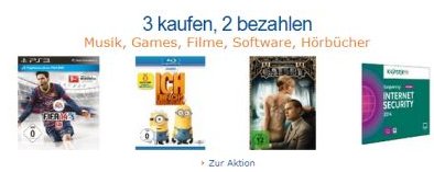 Amazon 3 Artikel kaufen, 2 bezahlen